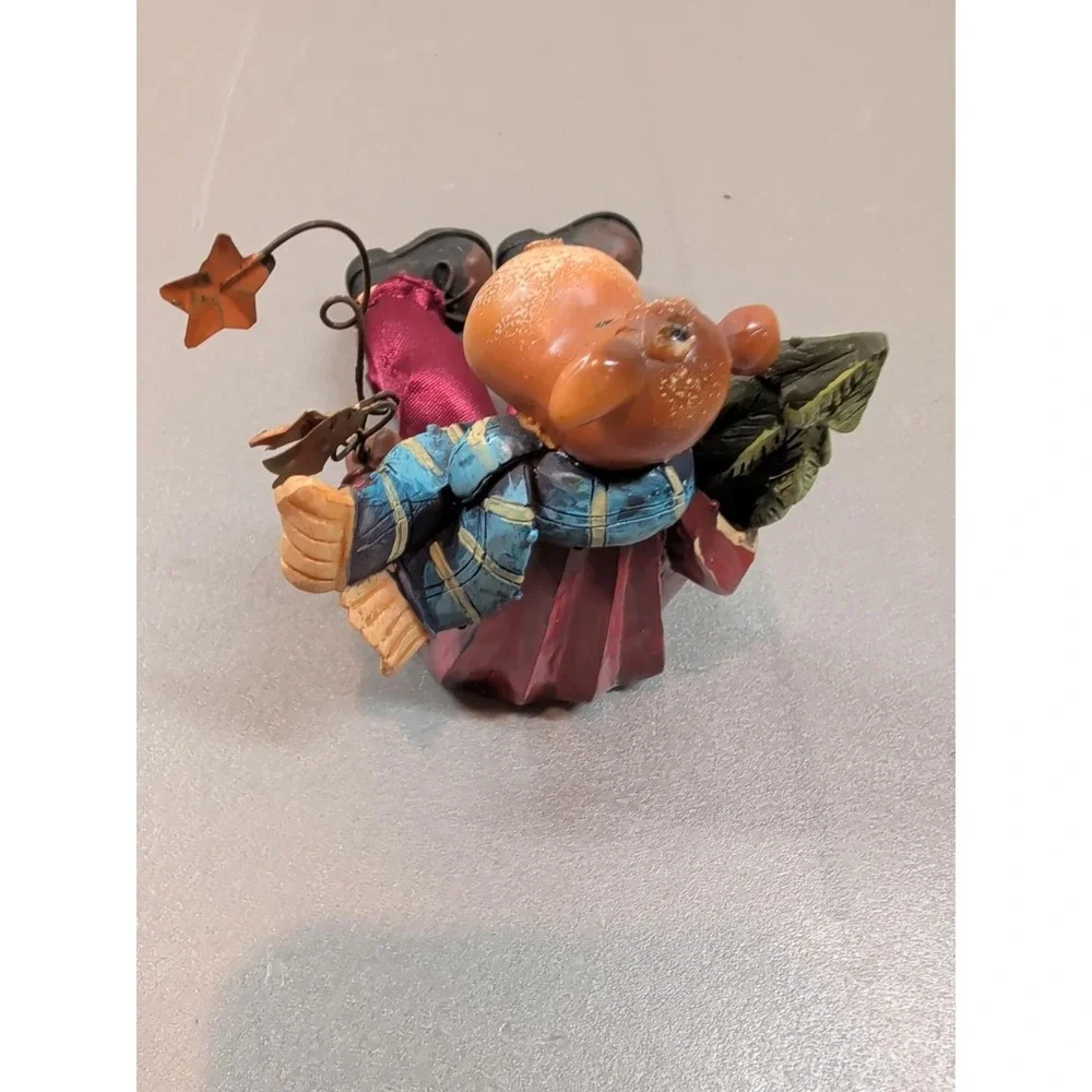Vintage Christmas Dog Shelf Sitter Figurine Hand Painted Resin Winter Decor 7.5